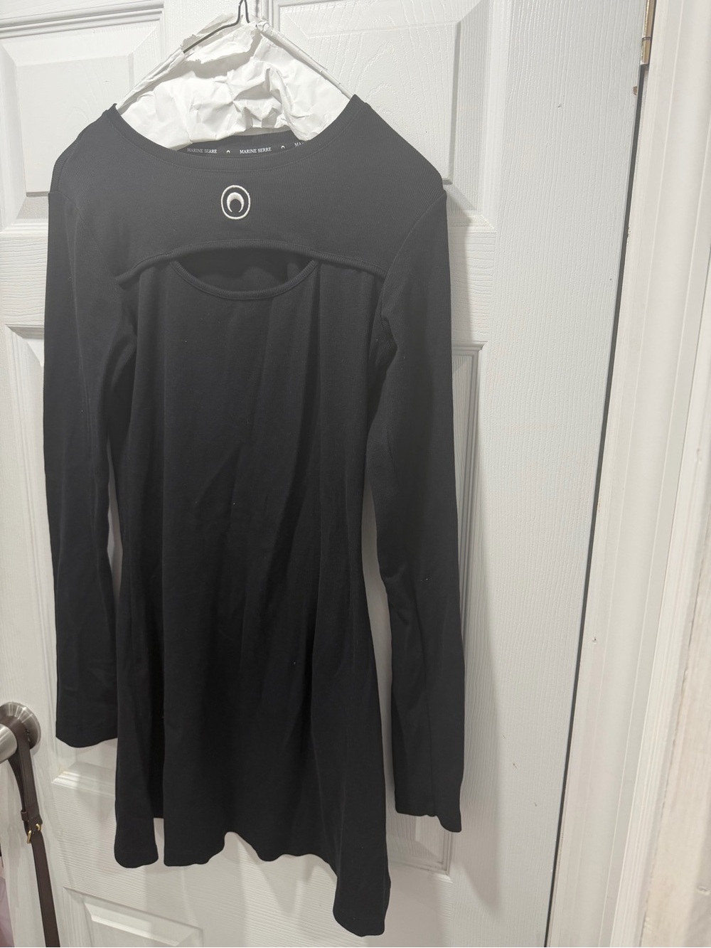 Marine Serre Black Long Sleeve Mini Dress with Crescent Emblem